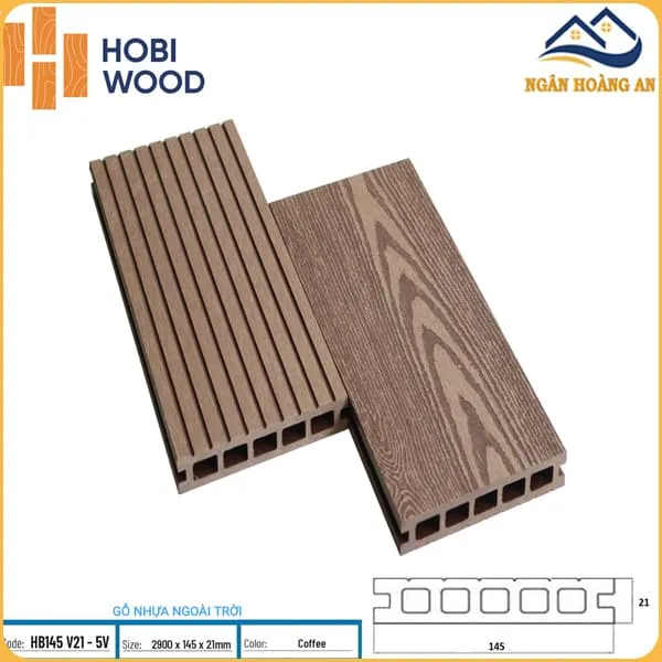 Sàn  Ngoài Trời HobiWood 5 Lỗ Vuông HB145 V21-5V
